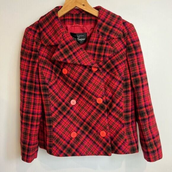 VTG 80s Holt Renfrew Hardy Amies Womens M Plaid Double Breasted Blazer Jacket Re - Picture 15 of 15